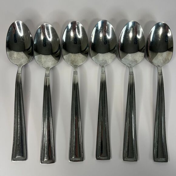 Pfaltzgraff Other - Set of 6 Pfaltzgraff Miranda Glossy Soup Spoons – 8" Beaded, Square Handle‎
